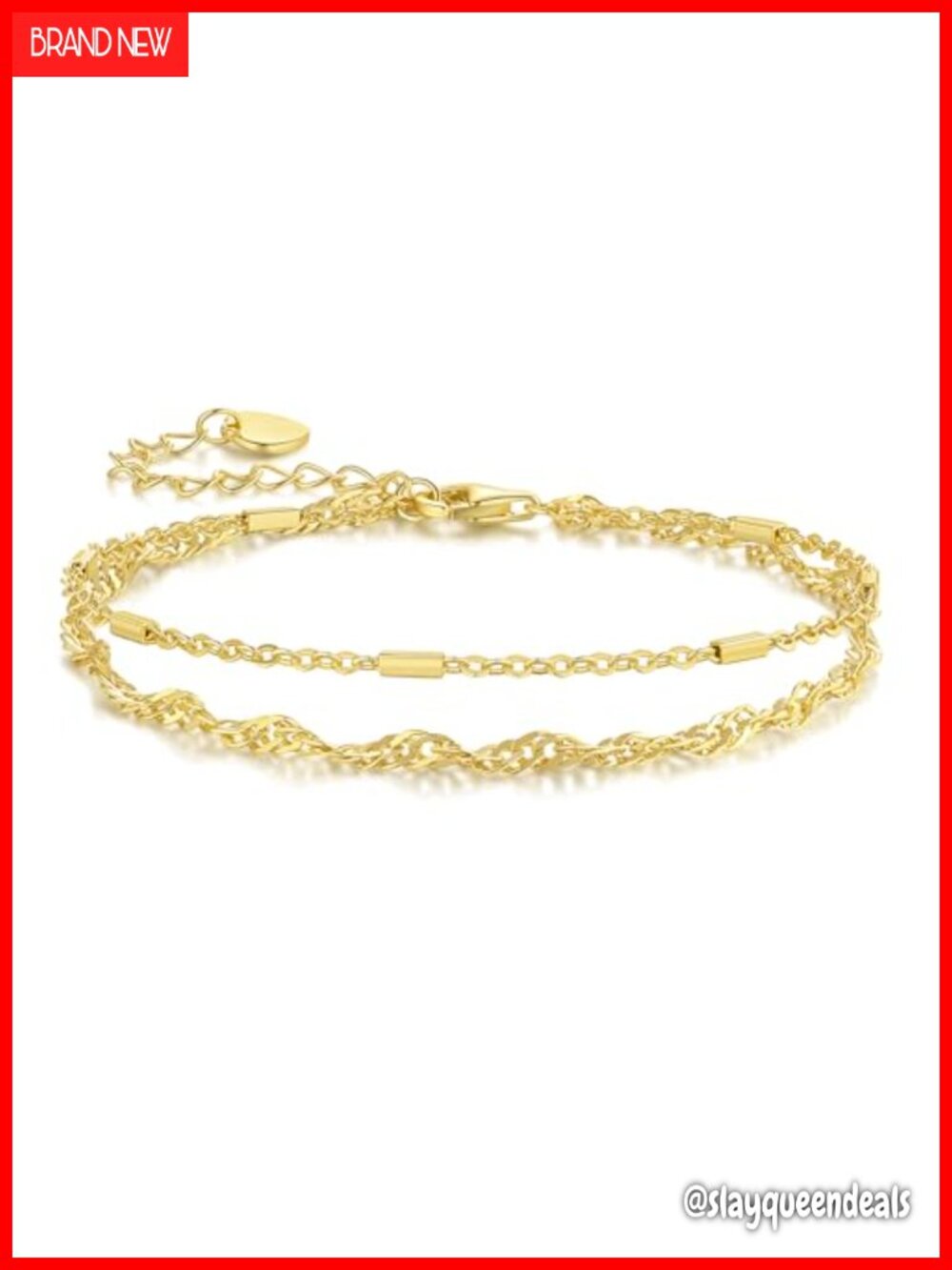 14K Gold Plated Layered Bamboo and Singapore Chain Bracelet